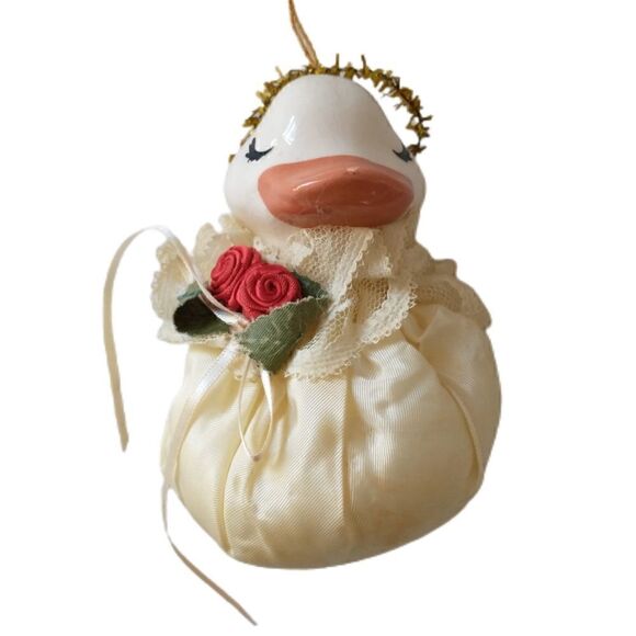 Victorian Style Duck Ornament Plush Body Porcelain Head Christmas Holiday Vtg. C - Picture 9 of 10